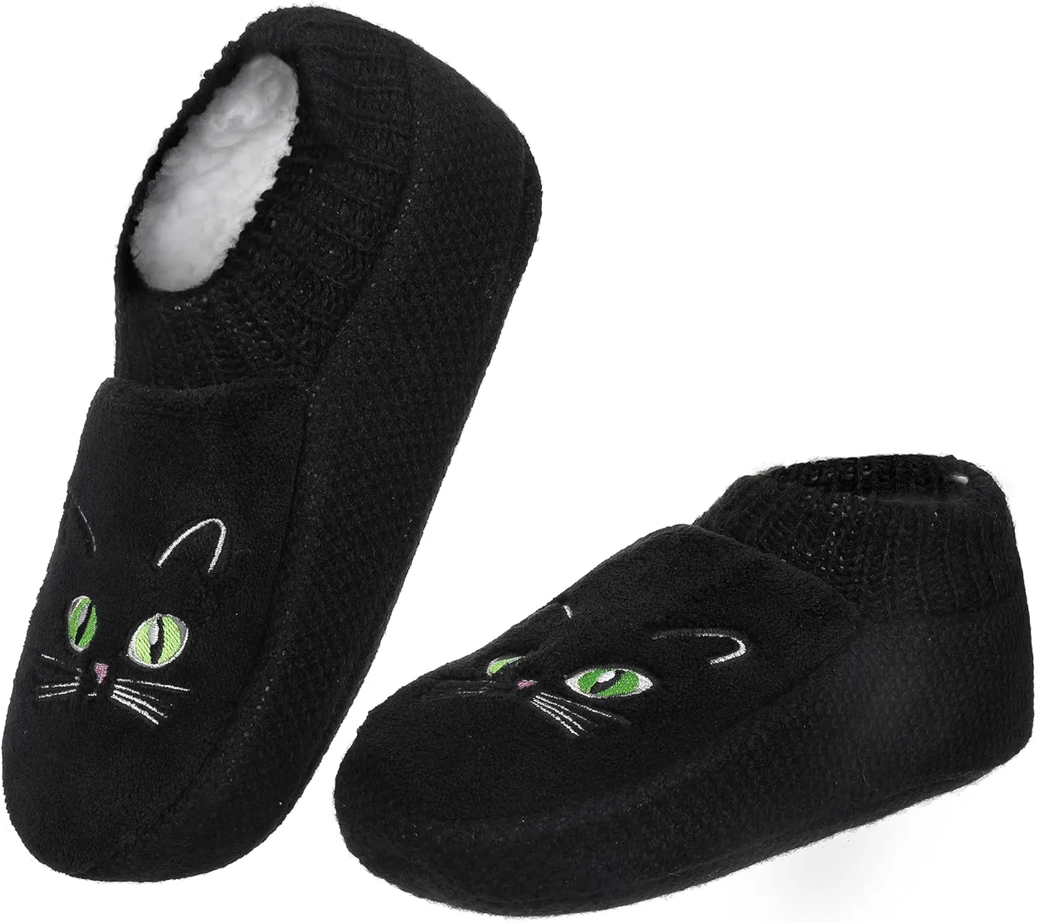 Slipper Socks for Women-Winter Cozy Soft Non-Slip Fleece-Lined Knit Black Bedroom Socks-Cat Gifts for Lady