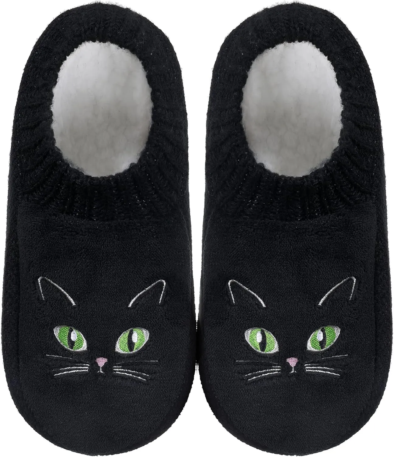 Slipper Socks for Women-Winter Cozy Soft Non-Slip Fleece-Lined Knit Black Bedroom Socks-Cat Gifts for Lady