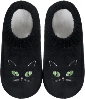 Slipper Socks for Women-Winter Cozy Soft Non-Slip Fleece-Lined Knit Black Bedroom Socks-Cat Gifts for Lady