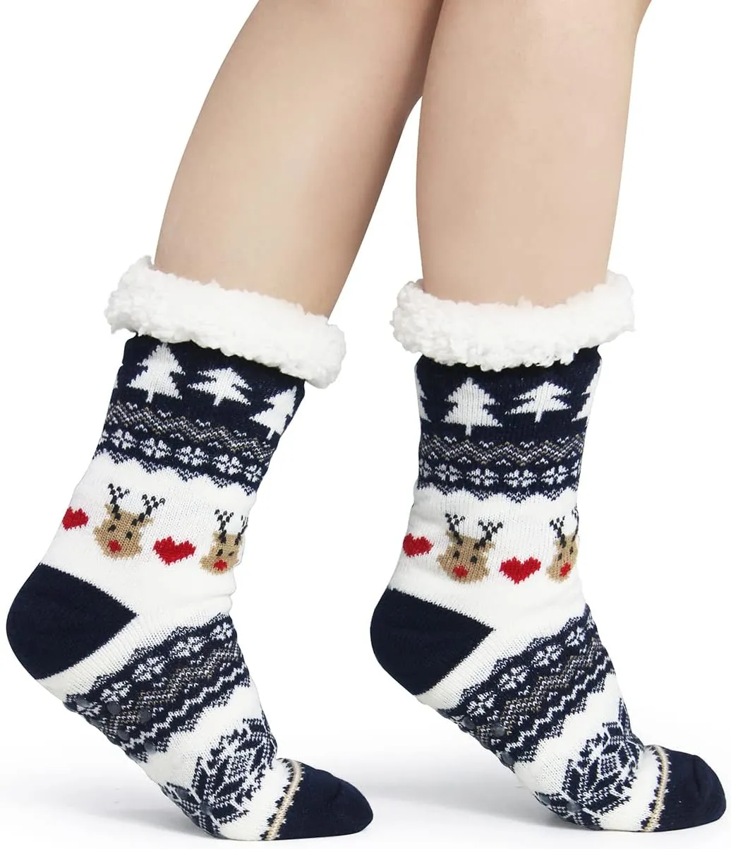 Slipper Socks for Women with Gripper - Winter Non Slip Thick Fuzzy Socks - Warm Cozy Christmas Gift
