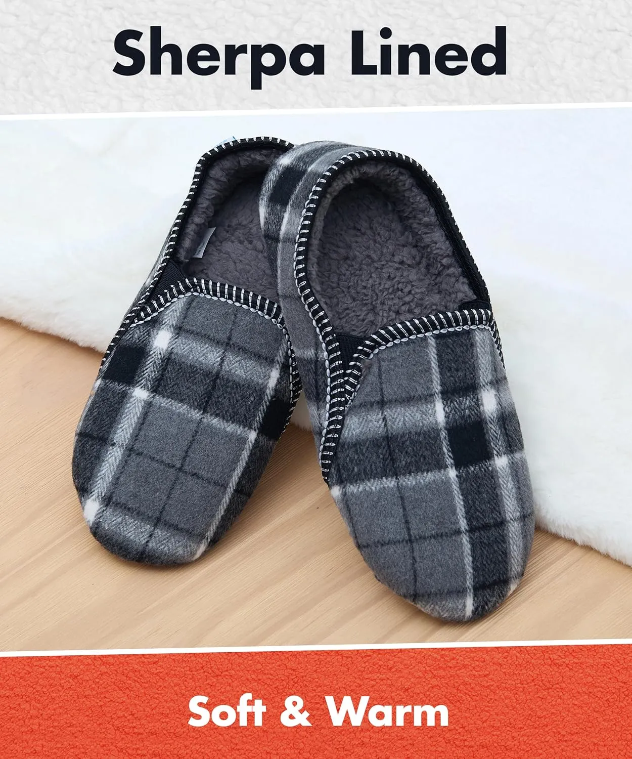 Snoozies Alpine Plaid House Slippers for Men, Non-Skid Soft Sole Slippers for Men with Warm Sherpa Fleece Lining