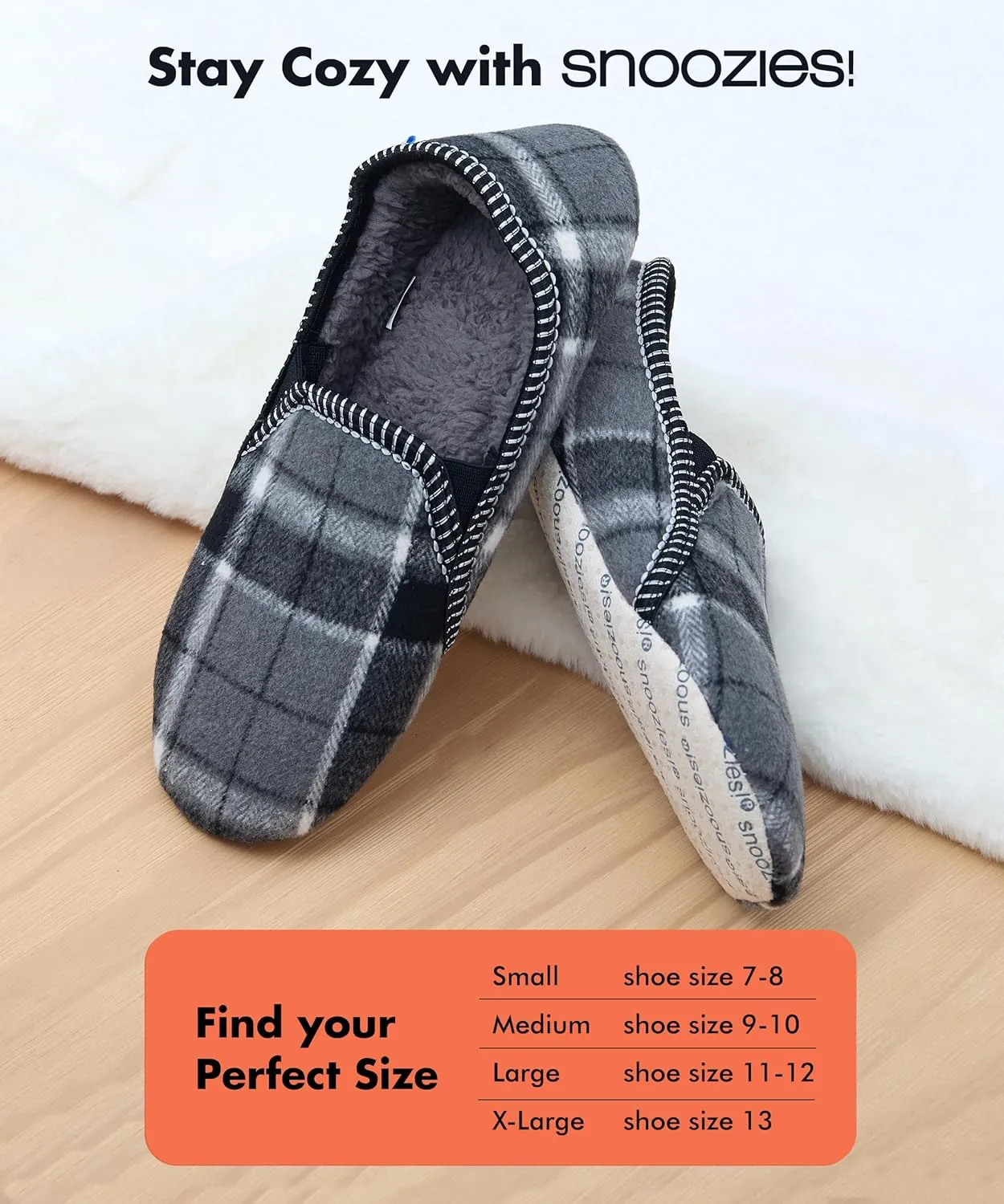 Snoozies Alpine Plaid House Slippers for Men, Non-Skid Soft Sole Slippers for Men with Warm Sherpa Fleece Lining