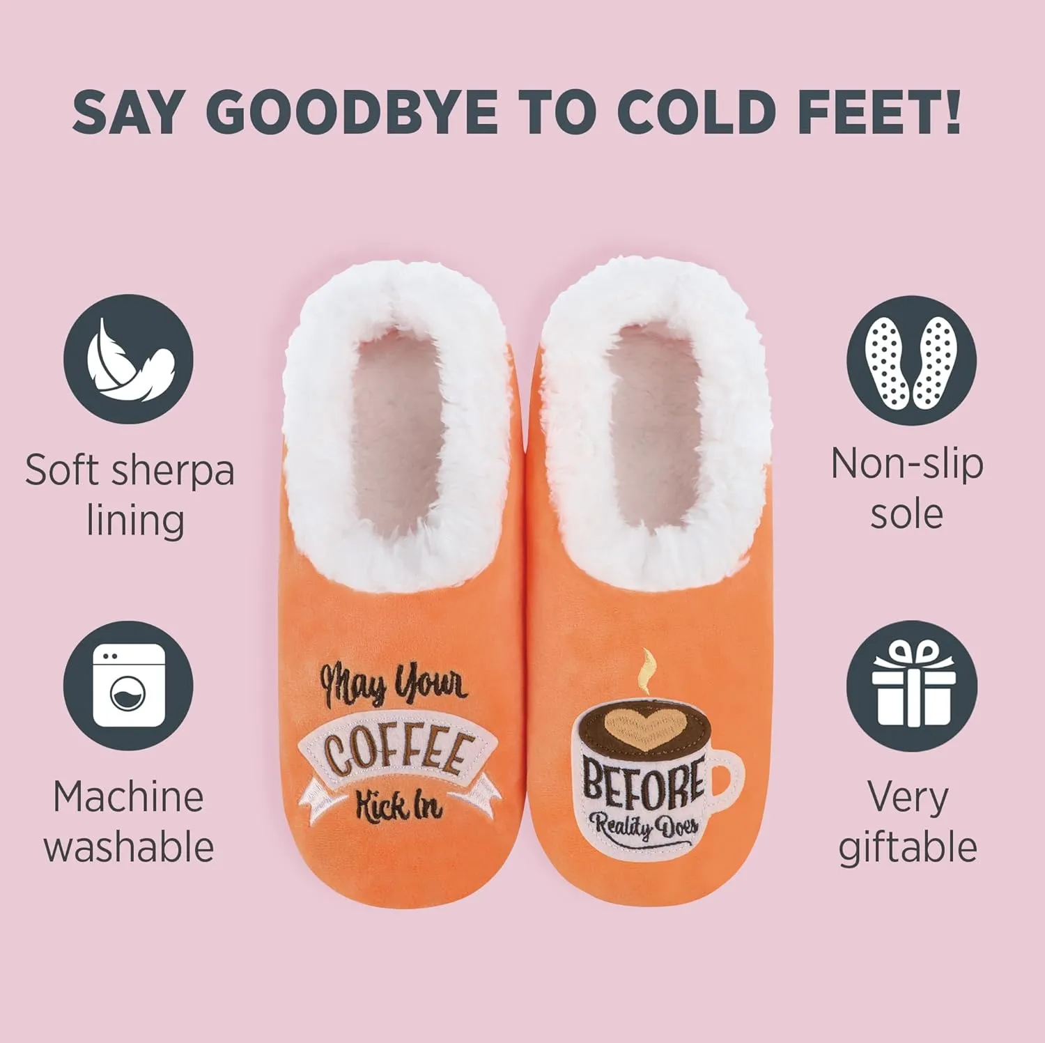 Snoozies Pairables Sherpa-lined Slipper Socks - Fuzzy and Cute Slippers for Women with Non-Slip Sole - Ladies Warm Slippers
