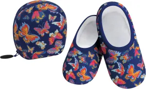 Snoozies Skinnies Packable and Foldable Travel Slippers for Women with Zipper Pouch, Soft Sherpa-Lined Slipper Socks Non-Skid