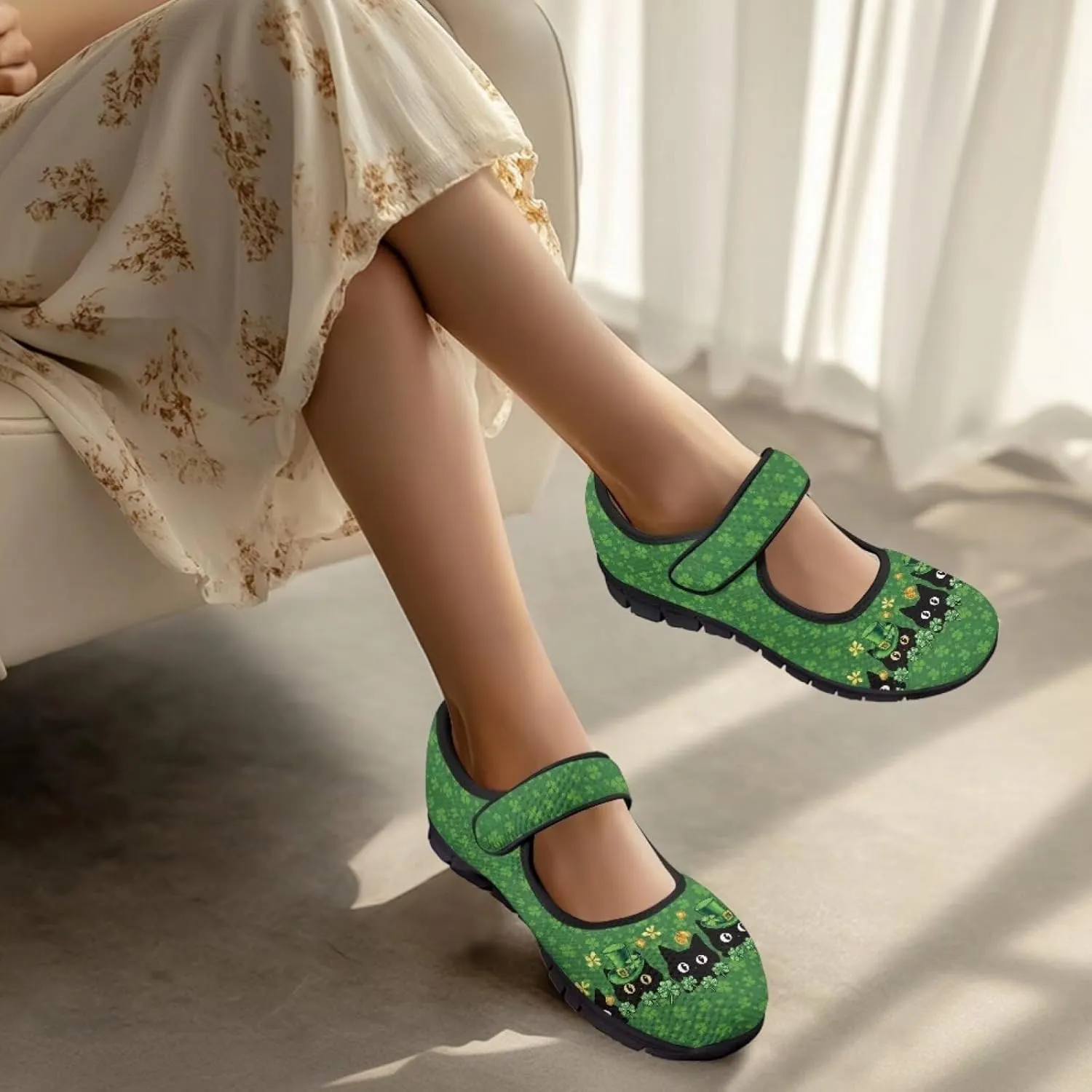 St Patricks Day Mary Jane Shoes for Womens Casual Breathable Casual Flats Non Slip Fashion Walking Sneakers