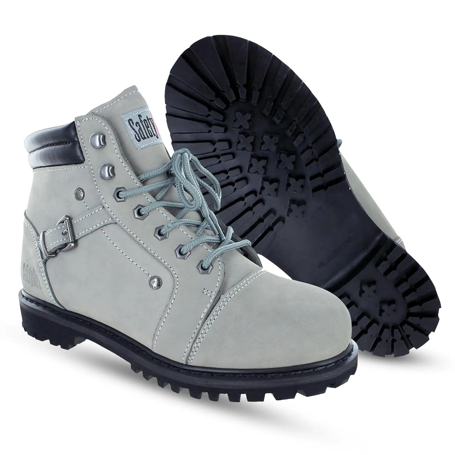 Steel Toe Boots for Women - Light Gray - 9.5M | Waterproof Women's Fusion Work Boots | Leather Work Boots | Rugged Goodyear Welt Construction | Oil Resistant Outsoles & Cushioned Insoles