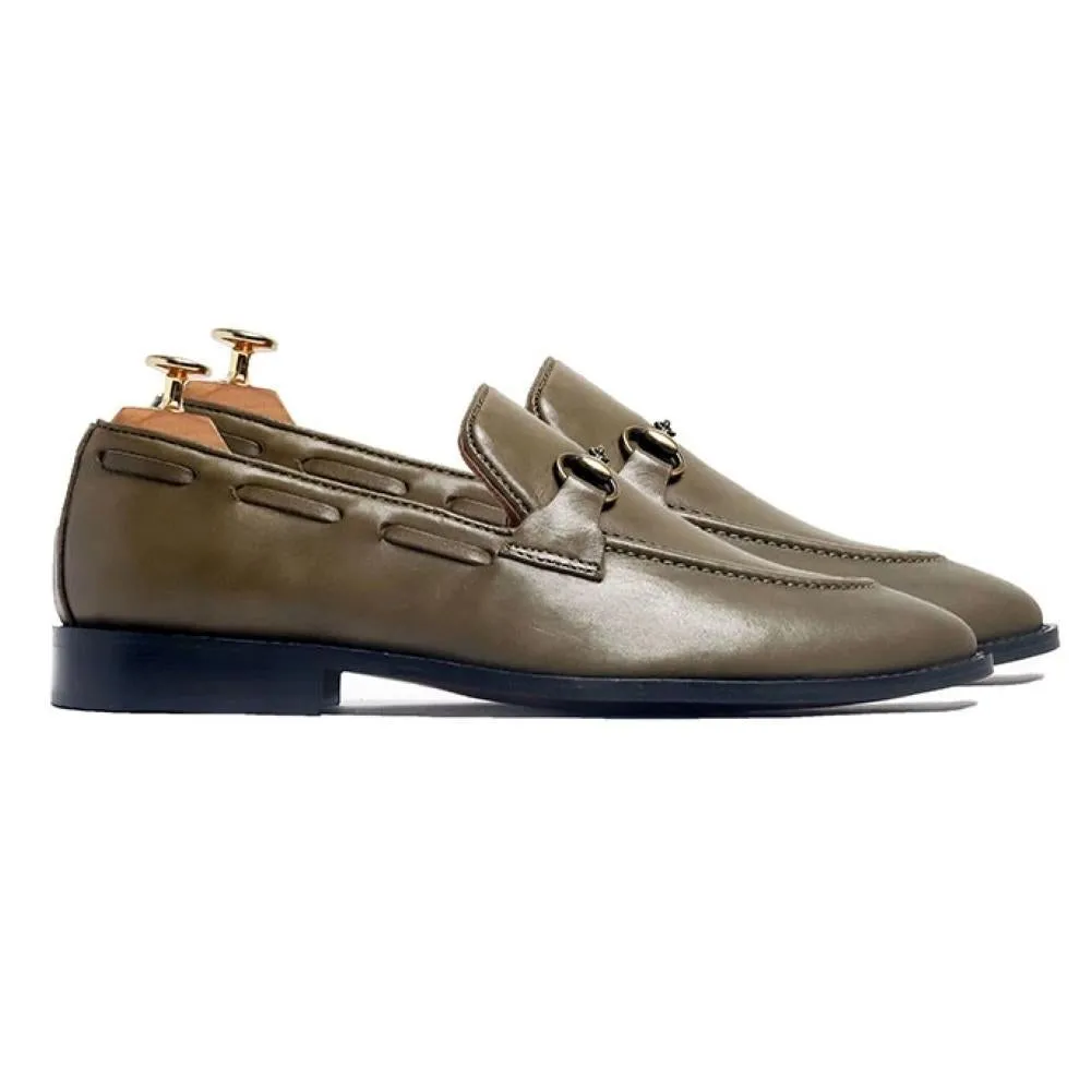 Taquila Lorenzo Olive Belarus Imported Crust Leather With Horse Bit Loafers Shoes For Men