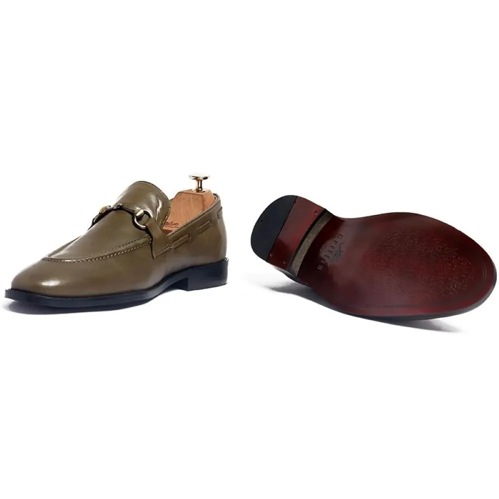 Taquila Lorenzo Olive Belarus Imported Crust Leather With Horse Bit Loafers Shoes For Men