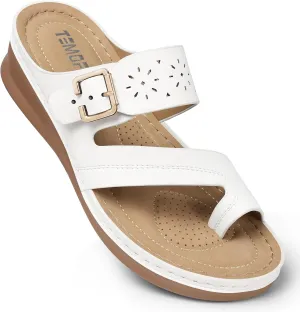TEMOFON Flip Flops for Women Summer: Arch Support Comfortable Walking - Dressy Wedge Bunion Sandals - White Orthopedic Sandals Size 7