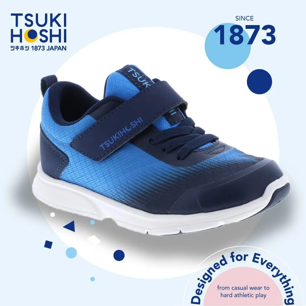 TSUKIHOSHI 3704 Turbo Strap-Closure Machine Washable Child Sneaker Shoe with Wide Toe Box and Slip-Resistant, Non-Marking Outsole - for Toddlers and Little Kids, Ages 1-8