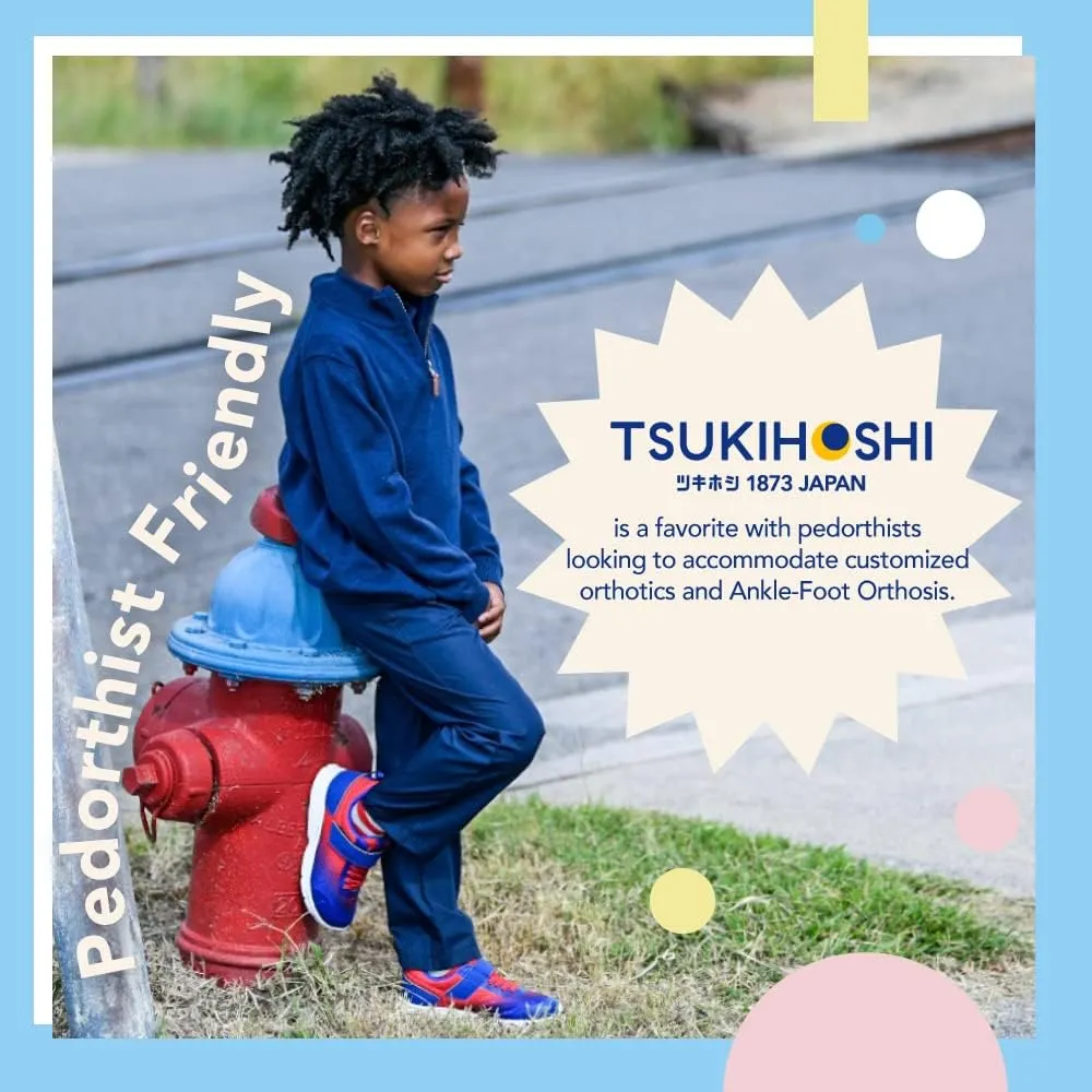 TSUKIHOSHI 3704 Turbo Strap-Closure Machine Washable Child Sneaker Shoe with Wide Toe Box and Slip-Resistant, Non-Marking Outsole - for Toddlers and Little Kids, Ages 1-8