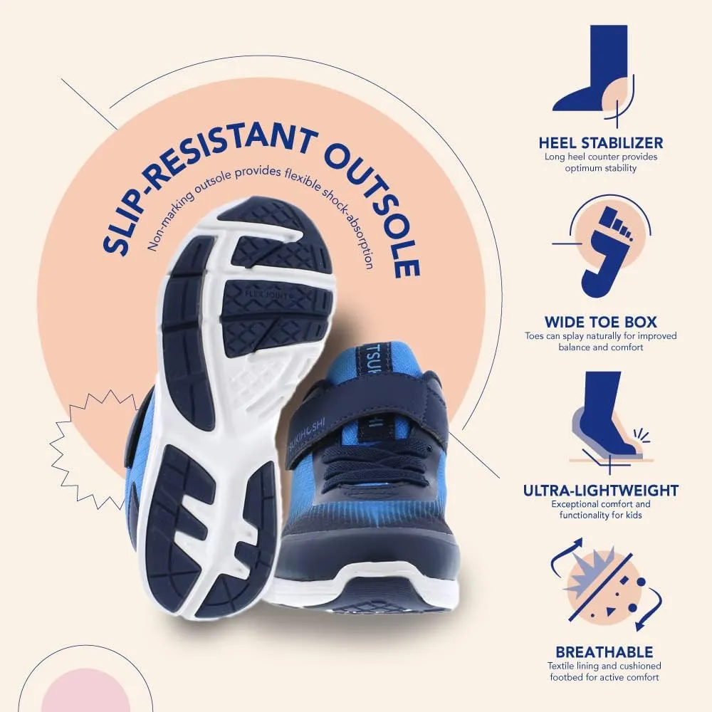 TSUKIHOSHI 3704 Turbo Strap-Closure Machine Washable Child Sneaker Shoe with Wide Toe Box and Slip-Resistant, Non-Marking Outsole - for Toddlers and Little Kids, Ages 1-8