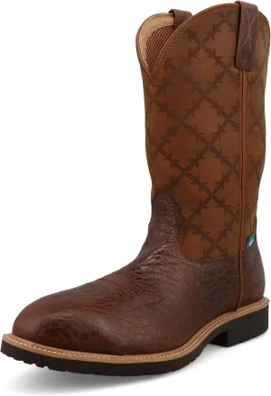 Twisted X Men's 12" Western Work Boot, Round Toe Nano Toe with CellStretch, Brown & Squash, 11 D