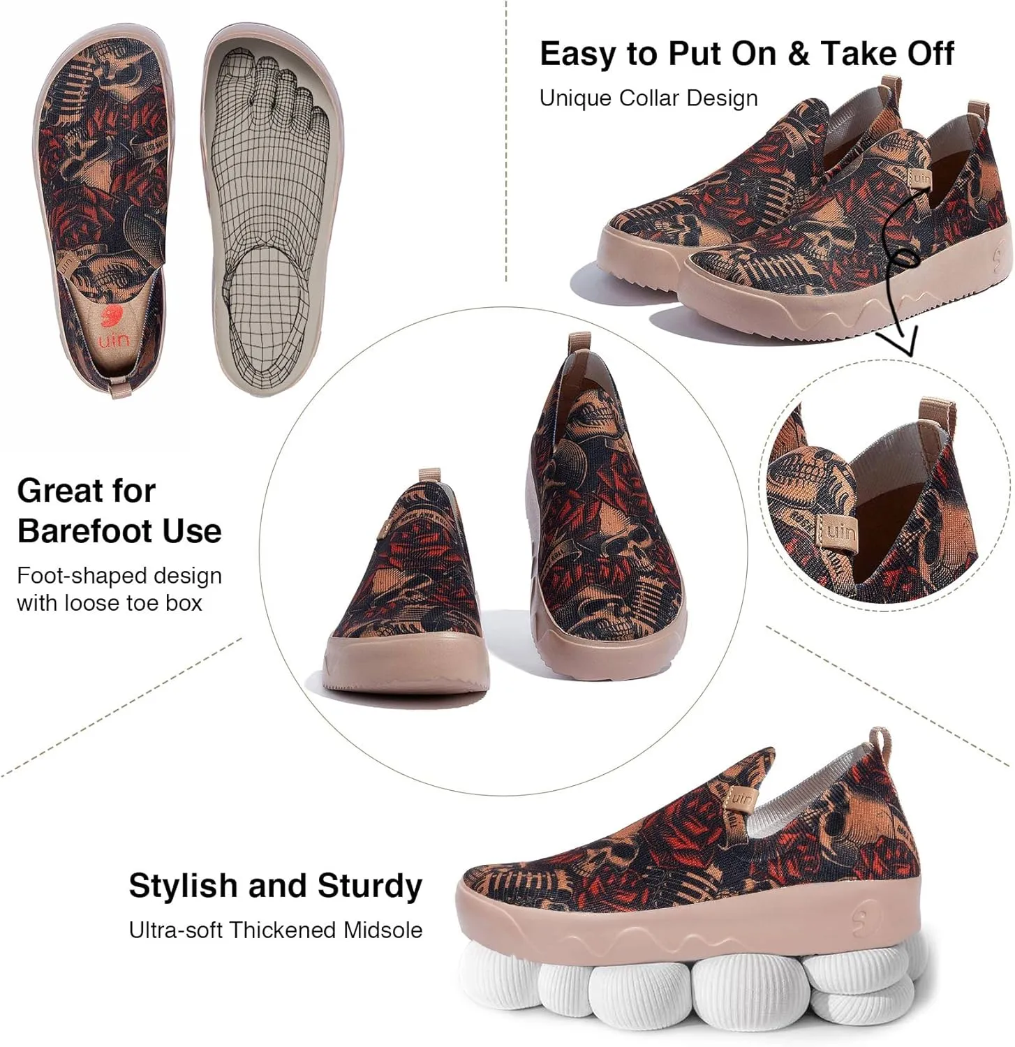 UIN Women's Art Painted Travel Shoes Slip On Casual Loafers Lightweight Comfort Fashion Sneaker Fuerteventura