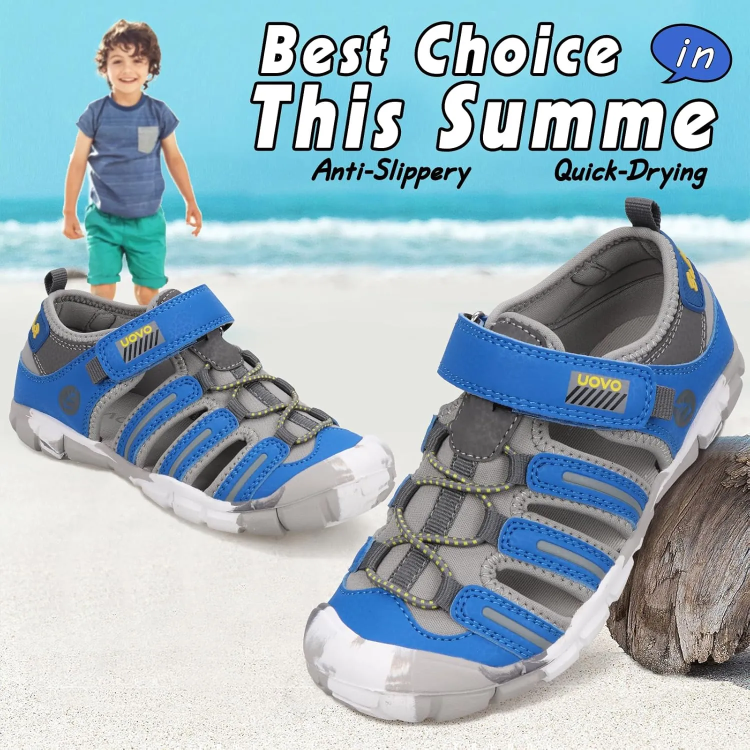 UOVO Boys Girls Sandals Summer Shoes Closed Toe Lightweight Outdoor Athletic Sports (Toddler/Little Kid/Big Kid)