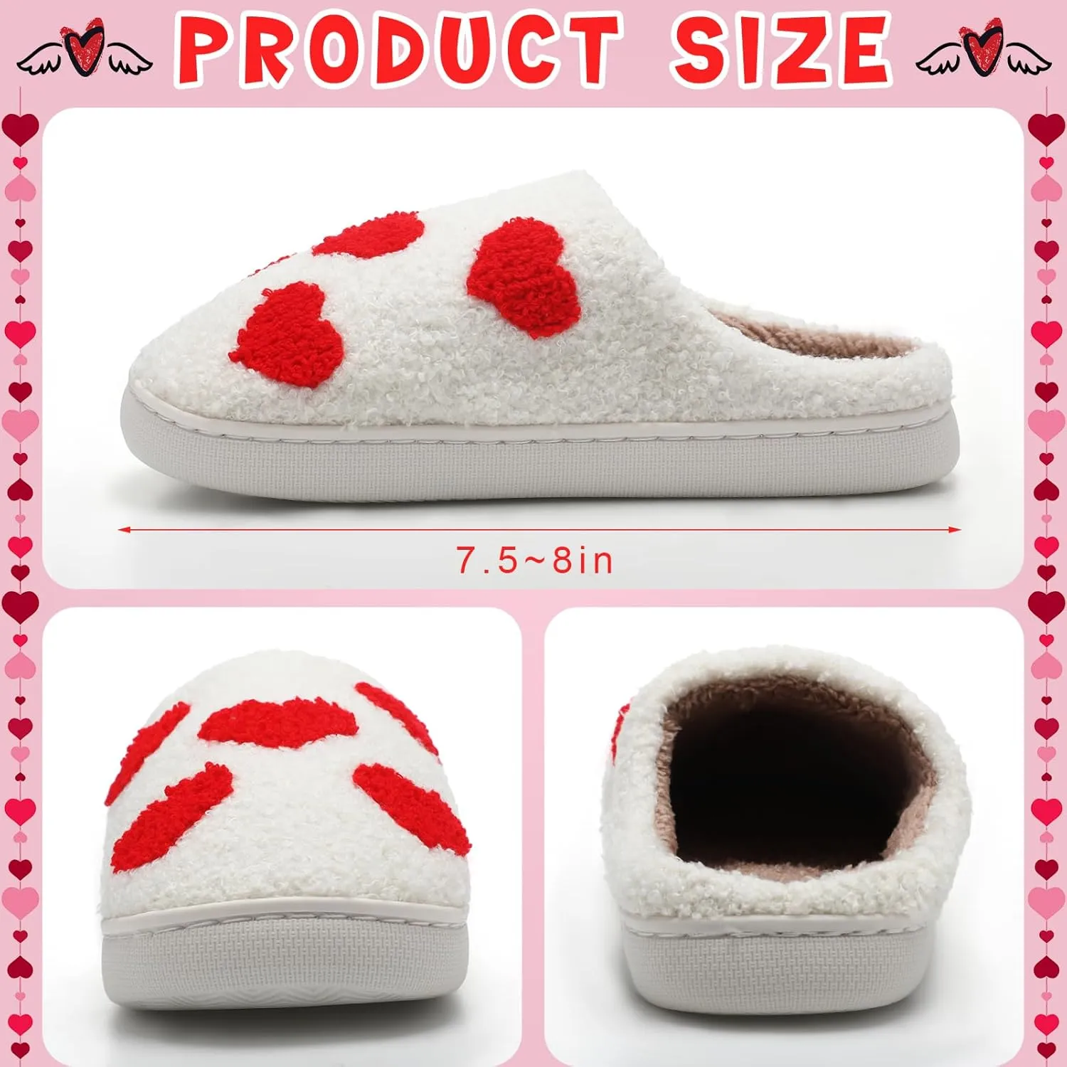 Valentines Heart Slippers for Women Valentines Plush Non Skid House Slippers for Galentine's day