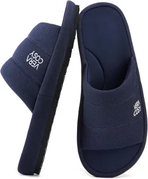 VeraCosy Men's Open Toe Slippers Breathable Corn Knit Memory Foam with Non Slip Sole