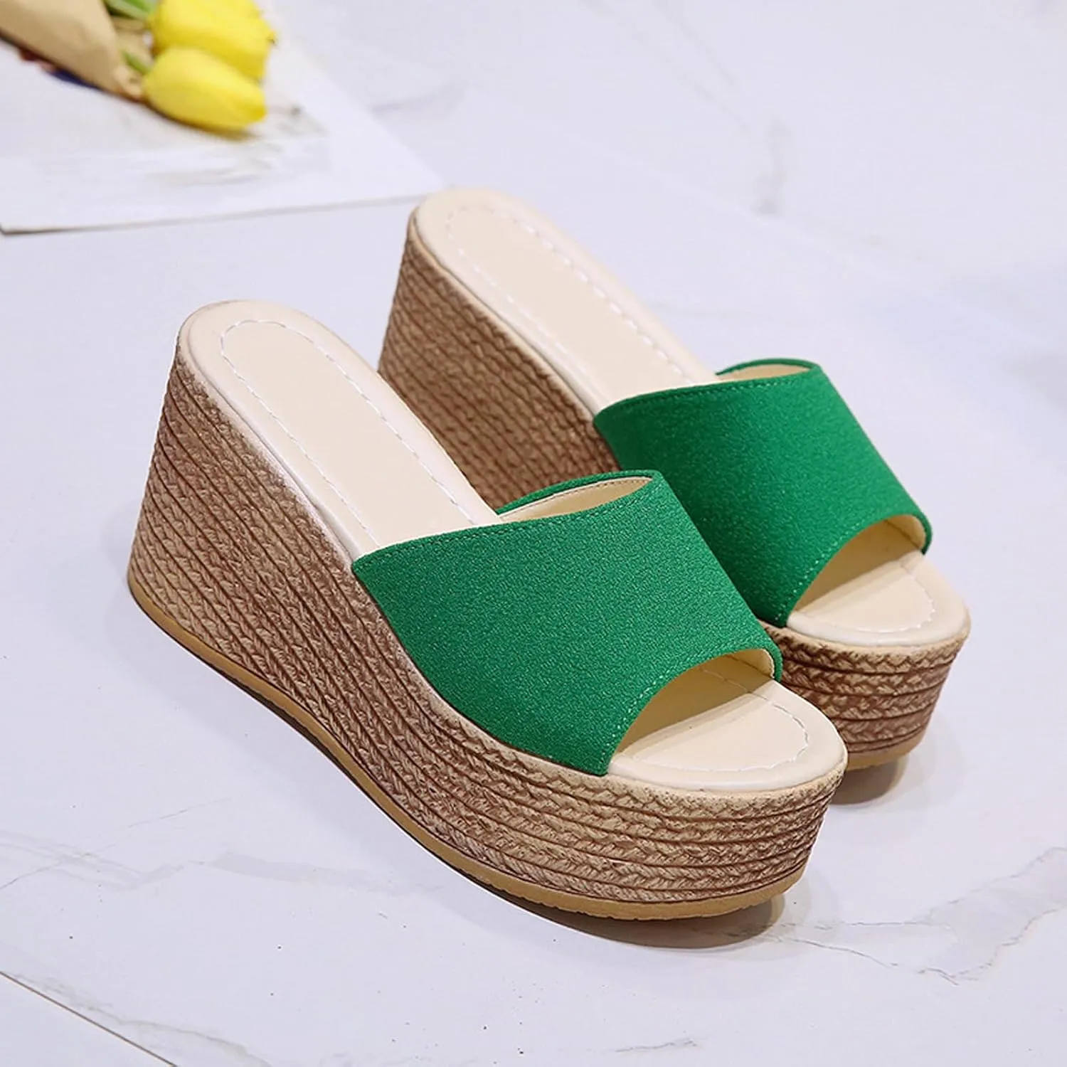 Wide Straps Platform Wedge Sandals for Women Breathable Open Toe Espadrille Sandals Comfort Slip On Mules Summer Casual Beach Slides