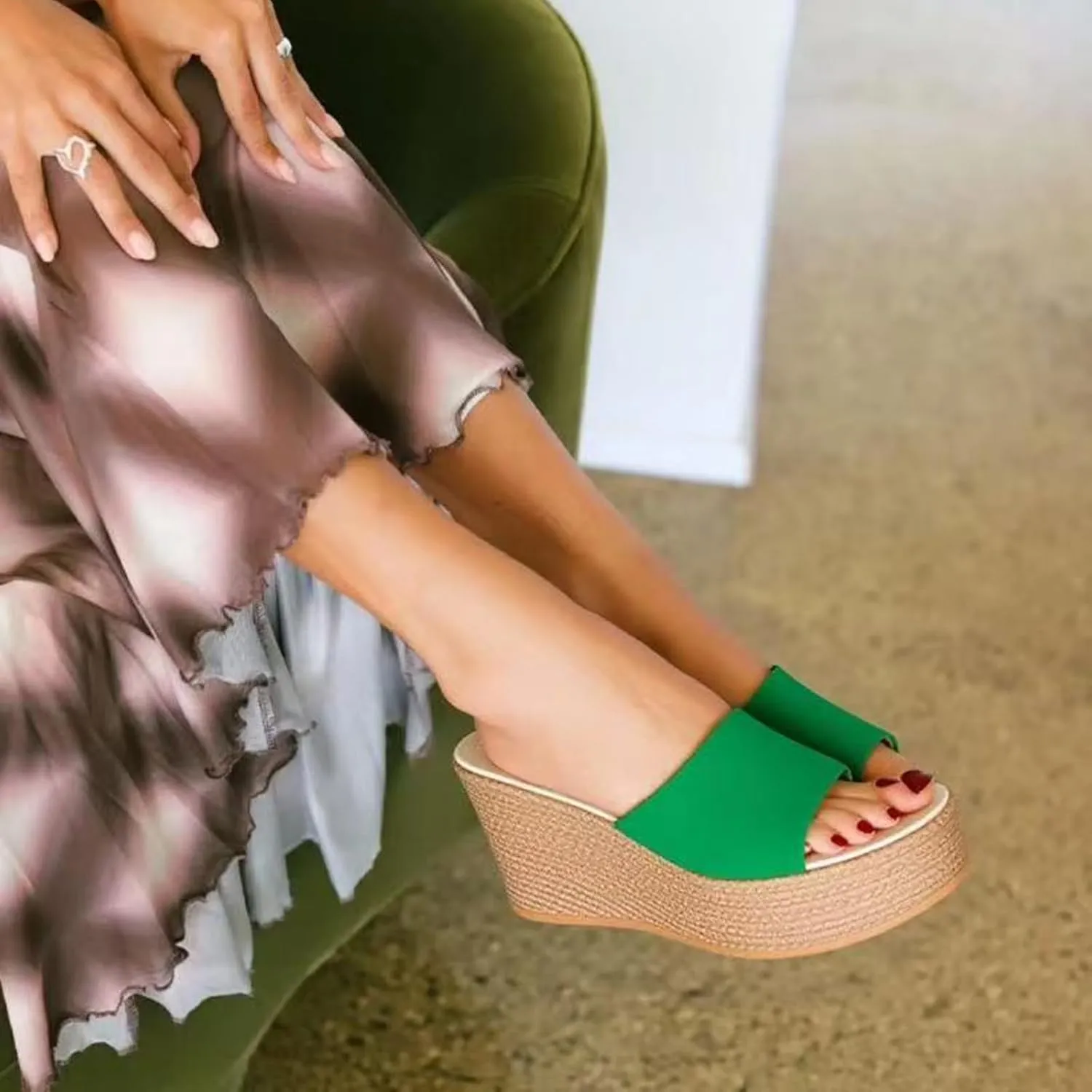 Wide Straps Platform Wedge Sandals for Women Breathable Open Toe Espadrille Sandals Comfort Slip On Mules Summer Casual Beach Slides