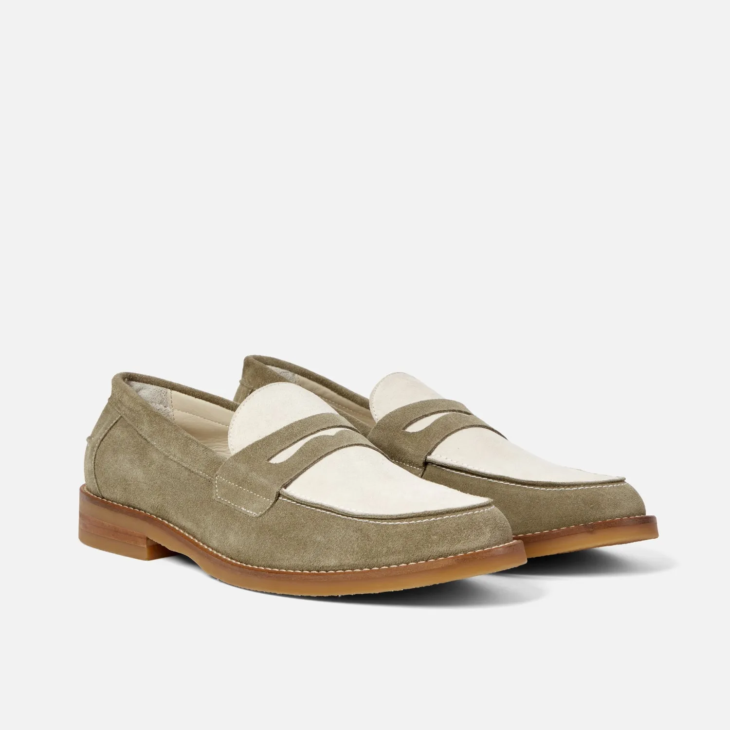 Wilde Sage   White Suede Penny Loafer - Men's