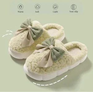 Women Bow Slipper for Home Bedroom Thick Sole Indoor Cute Fuzzy Footwear for Spring/Fall/Winter Holiday Season
