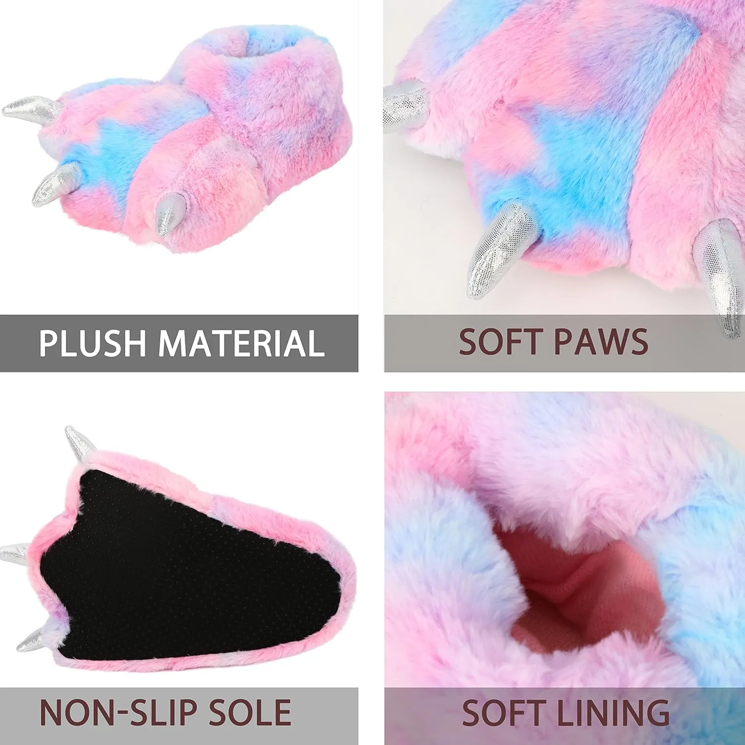 Women Plush Animal Paw Slippers Funny Novelty Bear Claw Slippers Cozy Furry Warm Memory Foam Slippers Gifts for Halloween Christmas