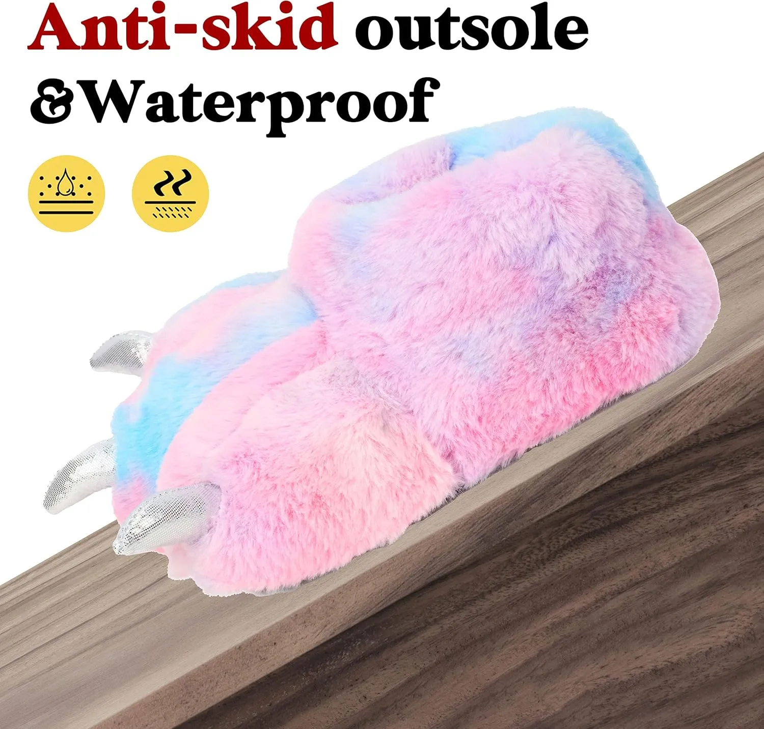 Women Plush Animal Paw Slippers Funny Novelty Bear Claw Slippers Cozy Furry Warm Memory Foam Slippers Gifts for Halloween Christmas