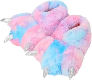 Women Plush Animal Paw Slippers Funny Novelty Bear Claw Slippers Cozy Furry Warm Memory Foam Slippers Gifts for Halloween Christmas