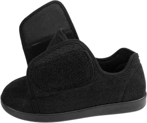 Women's Adaptive Slip-Resistant Wide Width Diabetic Comfort Slipper Shoe with Adjustable Hook-and-Loop Closure, Size 9W US Women, Black