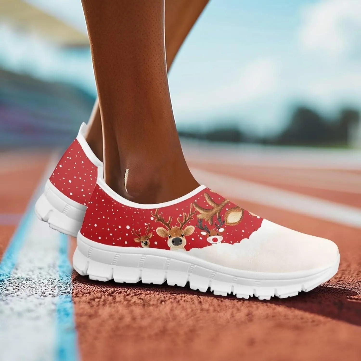 Women's Christmas Sneaker Casual Low-Top Lightweight Walking Shoes Cozy Slip On Anti-Skid Holiday Walking Sneaker for Ladies US 5.5-11.5