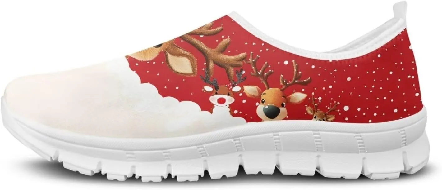 Women's Christmas Sneaker Casual Low-Top Lightweight Walking Shoes Cozy Slip On Anti-Skid Holiday Walking Sneaker for Ladies US 5.5-11.5