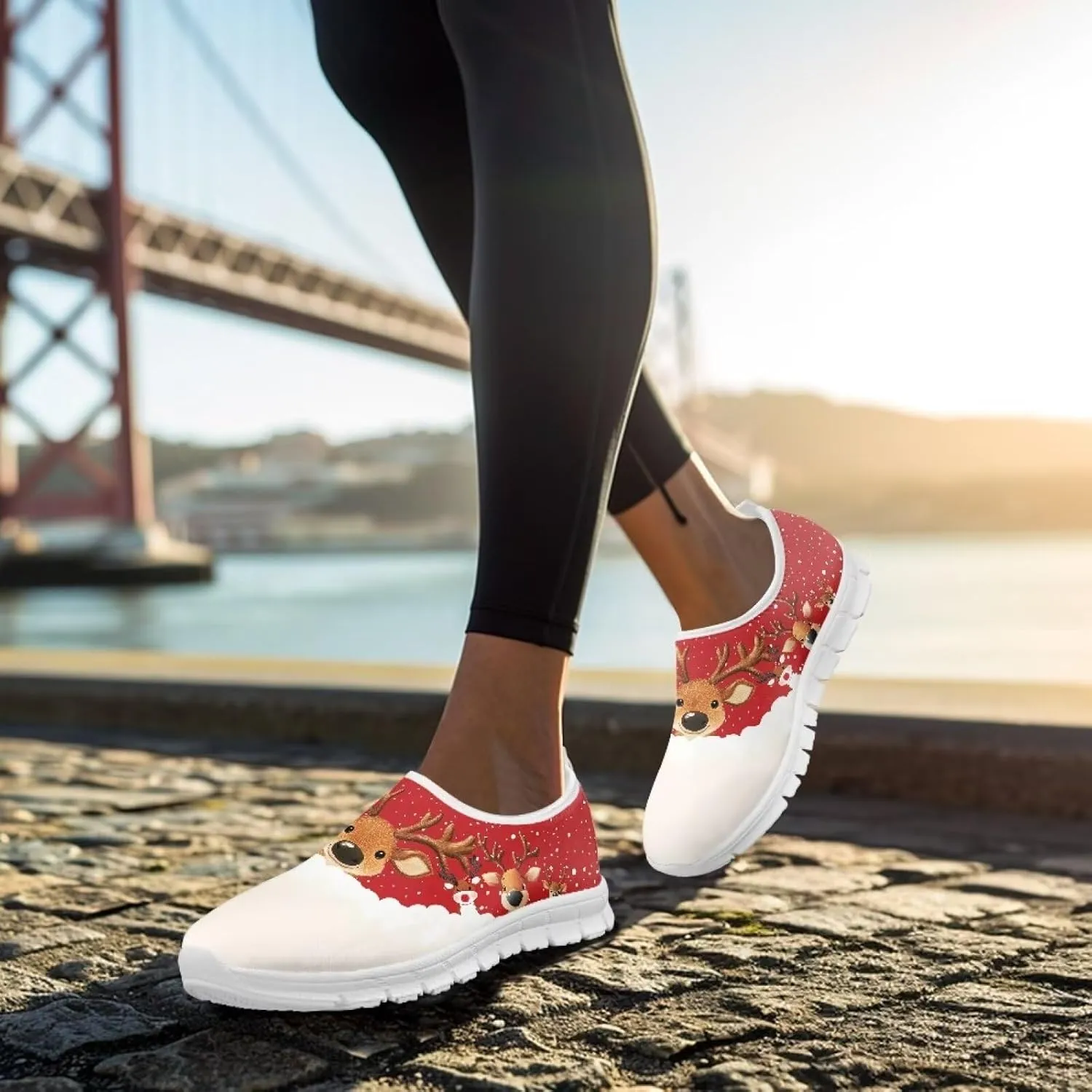 Women's Christmas Sneaker Casual Low-Top Lightweight Walking Shoes Cozy Slip On Anti-Skid Holiday Walking Sneaker for Ladies US 5.5-11.5