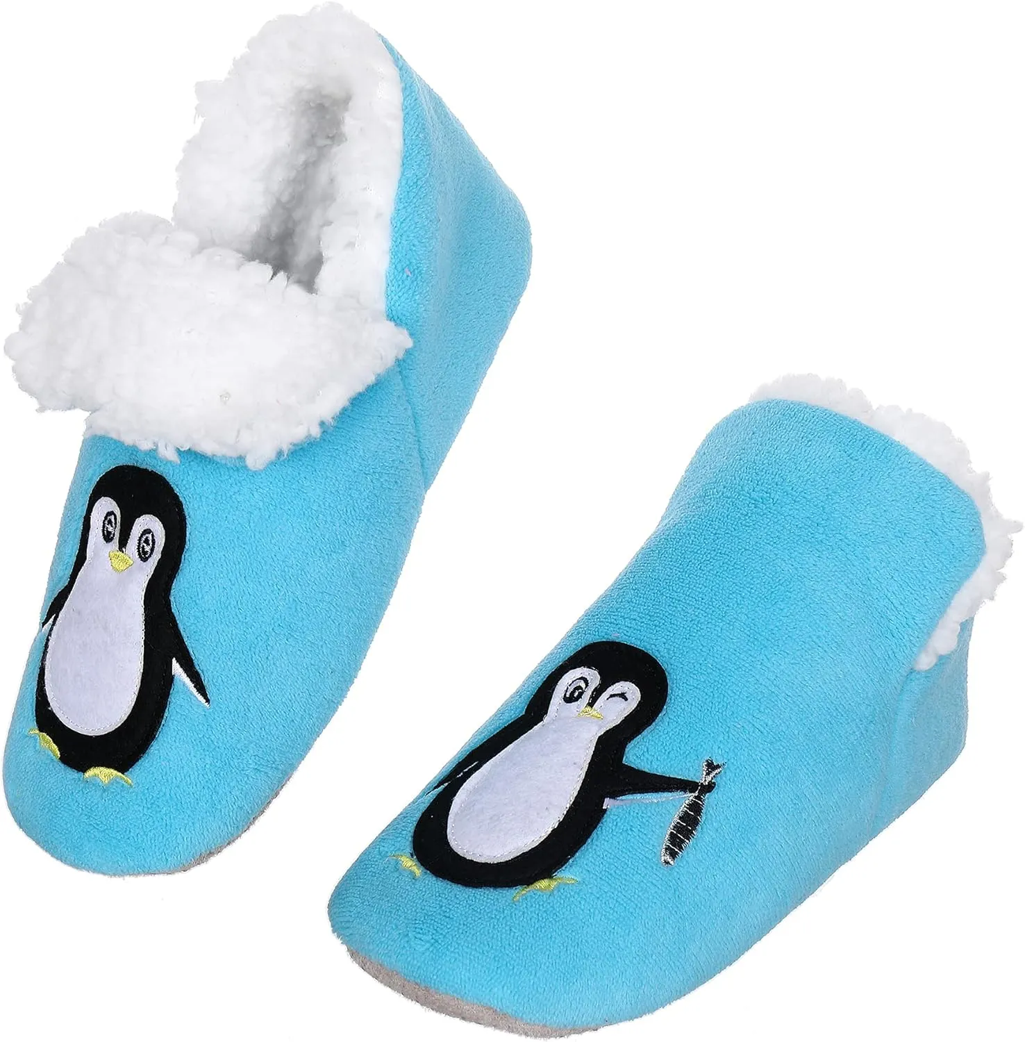 Women's Slipper Socks-Winter Fuzzy Warm Soft Cozy Non-Skid Fleece-Lined Penguin House Slippers Booties with Grips