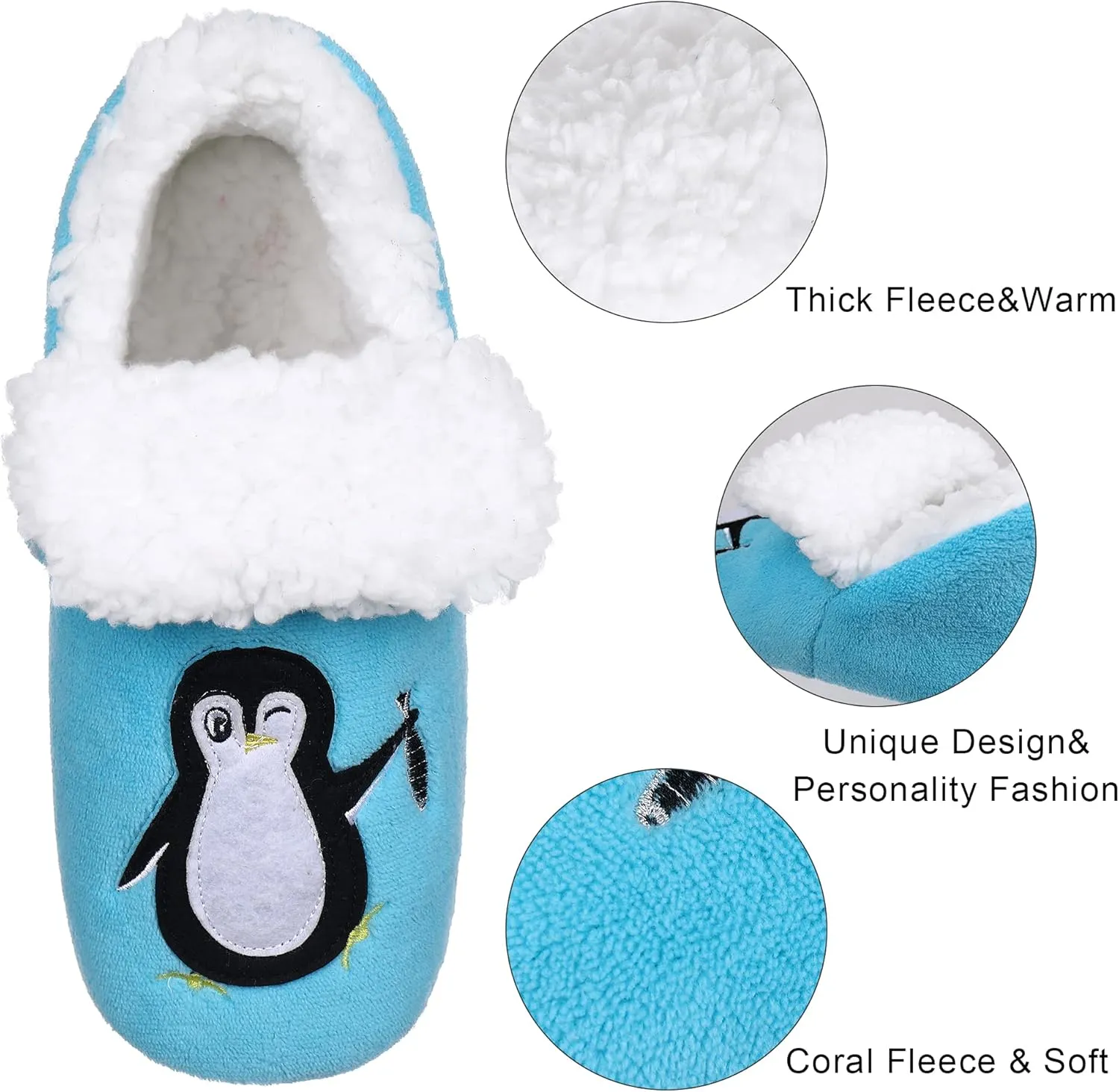 Women's Slipper Socks-Winter Fuzzy Warm Soft Cozy Non-Skid Fleece-Lined Penguin House Slippers Booties with Grips