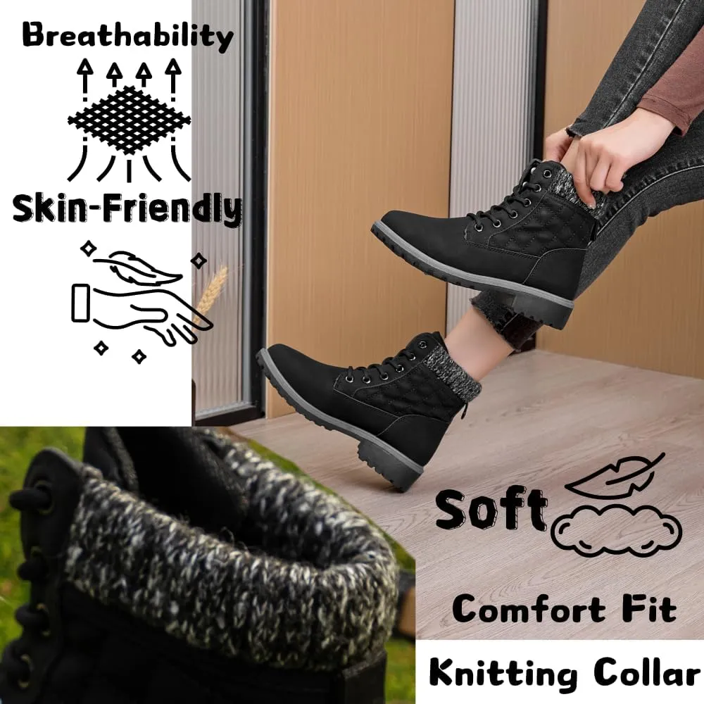 Women's Waterproof Hiking Work Boots - Lightweight Non-Slip Ankle Boot for Outdoor & Office (Black White)