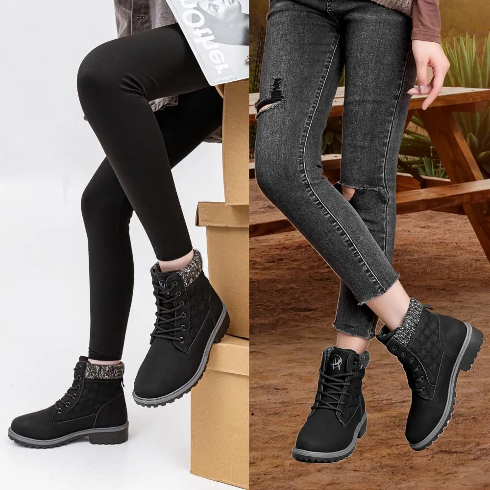 Women's Waterproof Hiking Work Boots - Lightweight Non-Slip Ankle Boot for Outdoor & Office (Black White)