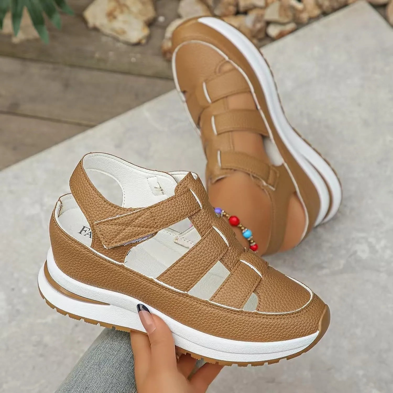 Women's Wedges Sandals Breathable Comfortable Platform Closed Toe Non Slip Sneakers Casual Hollow Out Sandals
