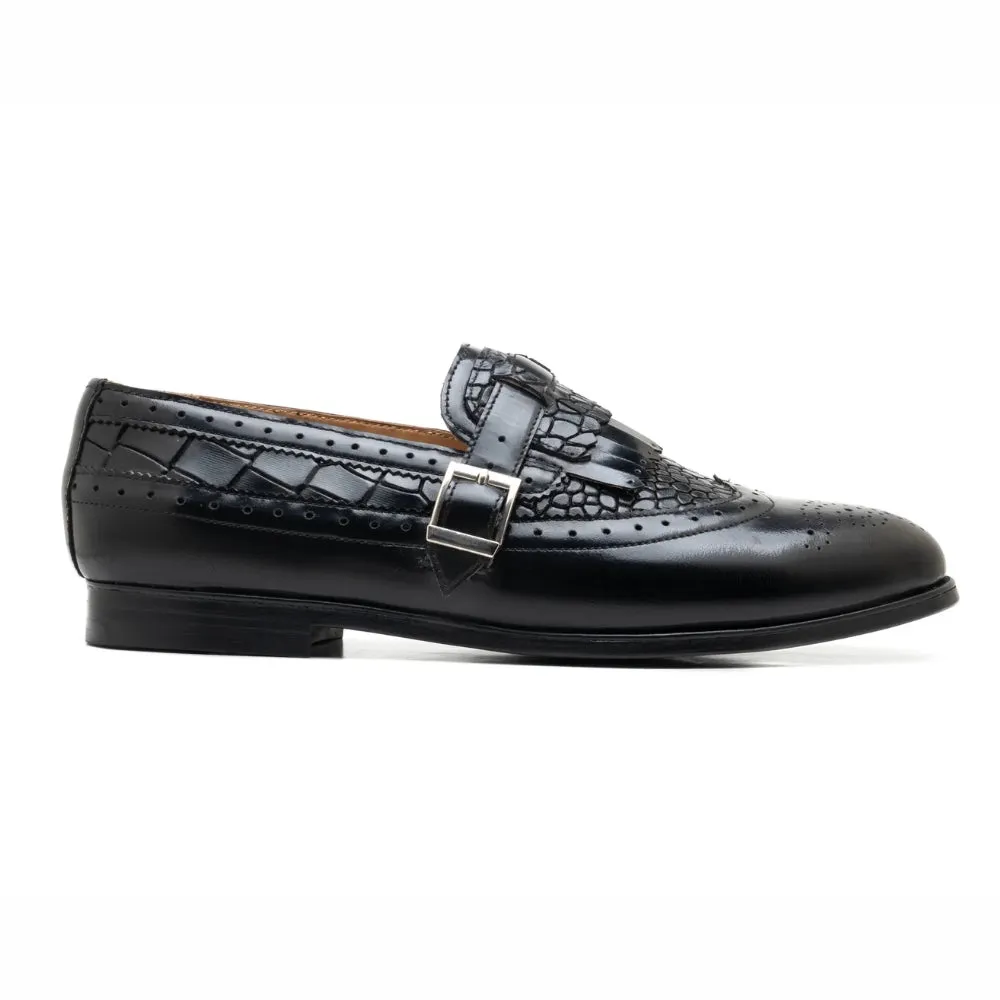 Zella Mens Black Croc Leather Loafer | Handmade