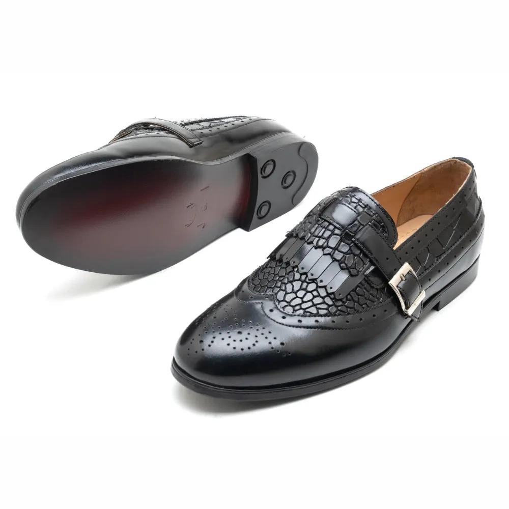 Zella Mens Black Croc Leather Loafer | Handmade