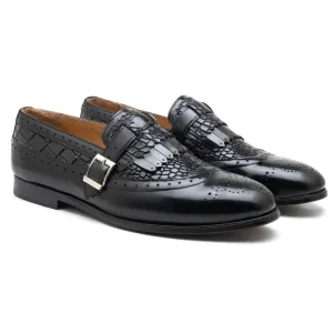 Zella Mens Black Croc Leather Loafer | Handmade
